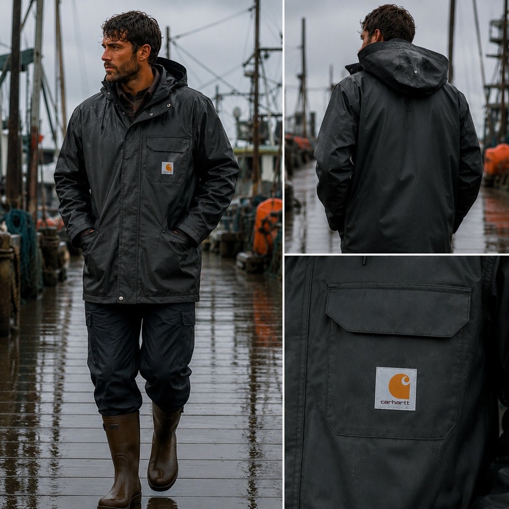 Carhartt PVC Rain Coat Hooded Waterproof Jacket Dark Olive S Regular